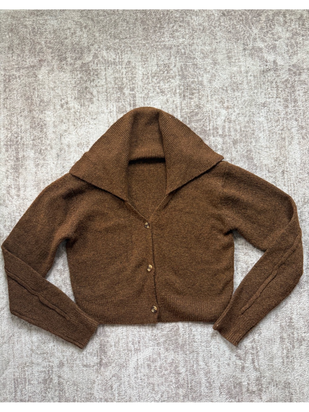 COMMENSE Cropped Brown Shawl-Collar Button Cardigan